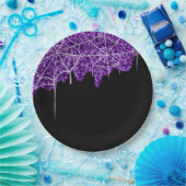 パープル&ホワイトスパイダーウェブハロウィーン ペーパープレート (パーティー)