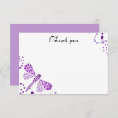 パープル&ホワイトドラゴンフライフラットありがとうご注意 ノートカード (正面/裏面)