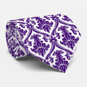 パープル&ホワイトフローラダマスバロックスタイル ネクタイ (ロール)