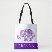 パープル&ホワイトフローラペイズリーエレファントトートバッグ トートバッグ (正面)