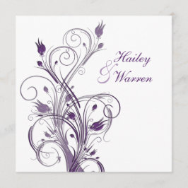 パープル、ホワイトフローラ結婚式招待状 招待状