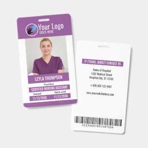 パープル ホワイト あなたのロゴ 病院スタッフ フォトID バッジ