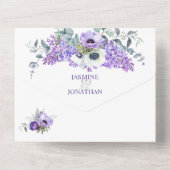 パープル&ホワイト アネモネ、パープル ライラック 花 オールインワン招待状 (裏面)