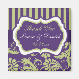 パープル・ホワイト・グリーン ダマスク ウェディング フェイバーマグネット マグネット