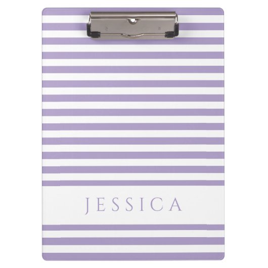 パープル+ホワイト ストライプ 柄 名前入り クリップボード (正面)
