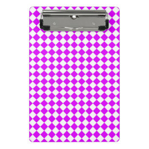 パープル ホワイト チェッカー ダイヤモンド パターン ミニクリップボード