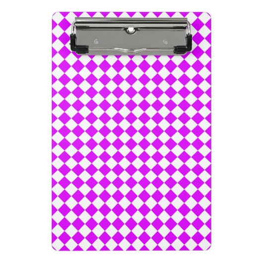 パープル ホワイト チェッカー ダイヤモンド パターン ミニクリップボード (正面)