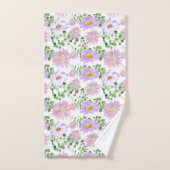 パープル ホワイト フラワーのユーカリグリーン エレガント バスタオルセット (ハンドタオル)