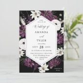 パープル＆ホワイト フローラル ウェディング - ブラック 招待状 (スタンド正面)