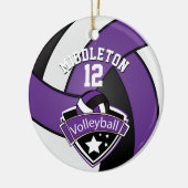 🏐パープル、ホワイト、ブラックのパーソナライズバレーボール セラミックオーナメント (左)