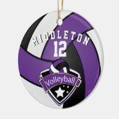 パープル、ホワイト、ブラックのパーソナライズバレーボール🏐 セラミックオーナメント (左)