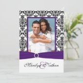 パープル・ホワイト・ブラック ダマスク フォト ウェディング 招待状 (スタンド正面)