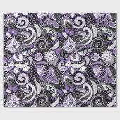 パープル ホワイト ペイズリー プリント エレガント バースデー パーティー ラッピングペーパー (フラット)