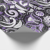 パープル ホワイト ペイズリー プリント エレガント バースデー パーティー ラッピングペーパー (角)