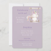 パープル ホワイト ユニコーン スイング 誕生日 招待状 (正面)