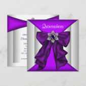 パープル ホワイト リボン パープル キンセアニェーラ 招待状 (正面/裏面)
