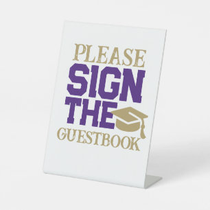 パープル・ホワイト&金ゴールドゲストブック卒業表 台座サイン