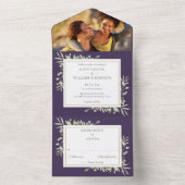 パープル ボタニカル グリーンリーフ フォト ウェディング オールインワン招待状 (内側)