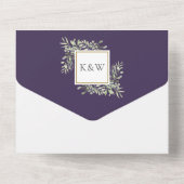 パープル ボタニカル グリーンリーフ フォト ウェディング オールインワン招待状 (裏面)