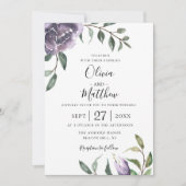パープル ボタニカル フラワー ウェディング 招待状 (正面)