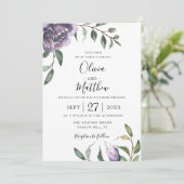 パープル ボタニカル フラワー ウェディング 招待状 (スタンド正面)