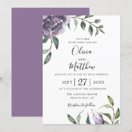 パープル ボタニカル フラワー ウェディング 招待状