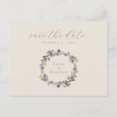 パープル ボタニカル リース ライラック Save the Date ポストカード (正面)