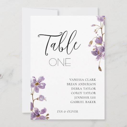 パープル ボーホー 水彩 オーキッド ウェディング テーブル カード (正面)
