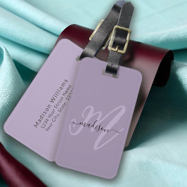 パープル　ボーホ　スクリプト　モノグラム　＆　ネーム ラゲッジタグ