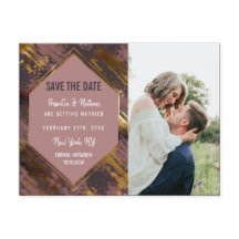 パープル・マウブ・ゴールドの筆致 現代のセーブ・ザ・デート