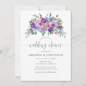 パープル マグノリアとローズのウェディングシャワー 招待状 (正面)