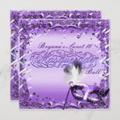 パープル・マスカレード・マスク・エレガント・ボール・パーティー 招待状 (正面/裏面)