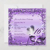 パープル・マスカレード・マスク・エレガント・ボール・パーティー 招待状 (裏面)