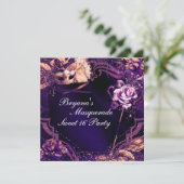 パープル・マスカレード・マスク＆ローズ・エレガント招待状 招待状 (スタンド正面)