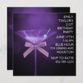 パープル マーティニ 女性のパープル バースデー パーティー 招待状 (正面/裏面)
