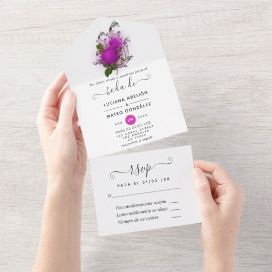 パープル マーディ グラ  バースデー パーティー オール イン ワン オールインワン招待状 (貼ってはがせる)