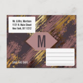 パープル マーブ ゴールド ブラシストローク モダン セーブ デート 案内ポストカード (裏面)