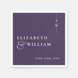 パープル ミニマリスト モダン モノグラム ウェディング スタンダードカクテルナプキン