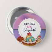 パープル&モダンピンク抽象芸術誕生日ガール 缶バッジ (正面&裏面)