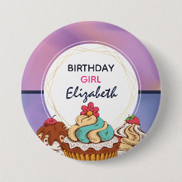 パープル&モダンピンク抽象芸術誕生日ガール 缶バッジ