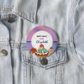 パープル&モダンピンク抽象芸術誕生日ガール 缶バッジ (インサイチュ)