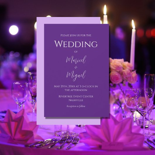 パープル モダン エレガント ミニマリスト ウェディング 招待状