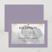 パープル モダン フォト ゴールド ハーツ レセプション エンクロージャーカード (正面/裏面)