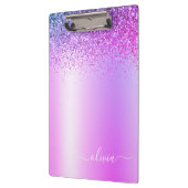 パープル モノグラム グリッター スパークル ガーリー スクリプト クリップボード (左)