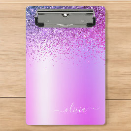パープル モノグラム グリッター スパークル ガーリー スクリプト ミニクリップボード