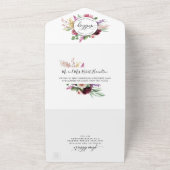 パープル・モーブ・フローラ結婚の出欠の出欠 オールインワン招待状 (外側)