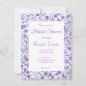 パープル&ライトブルーバラ縁どブライダルシャワー 招待状 (正面)