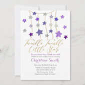 パープル ライラック きらきら星 赤ちゃん歓迎会 招待状 (正面)