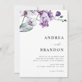 パープル ライラック オーキッドQRコード  ウェディングオールインワン 招待状 (正面)