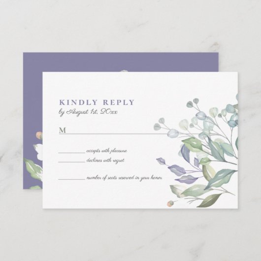 パープル ライラック グリーン ウェディング RSVP カード (正面/裏面)